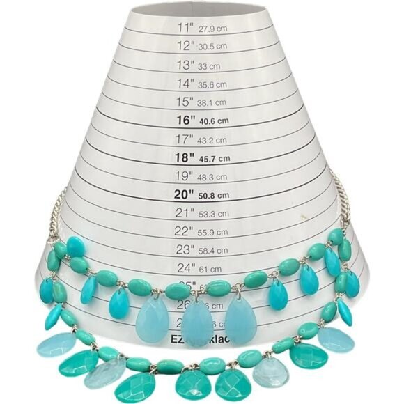 Layered Teardrop Stone Necklace With Silver Tone Chain Turquoise Accents - Picture 9 of 9